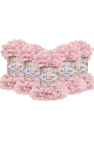Alize Πλεκτό νήμα Puffy 161 Powder Pink - 5 Συσκευασία 100 γρ. 9 Mt. Σχοινί πλεξίματος δακτύλων