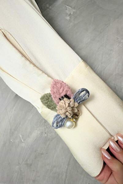 Trend aksesuar İnci Detaylı Renkli Örgü Klipsli Çiçek Düğme Aksesuarı 1 Çift