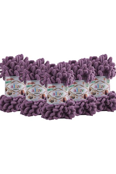 Alize (5 Τεμάχια) Puffy 437 Lavender - Κλωστές πλεξίματος στο χέρι Παντόφλες Κουβέρτα νήμα Κασκόλ Ζακέτα σφουγγαρίστρα
