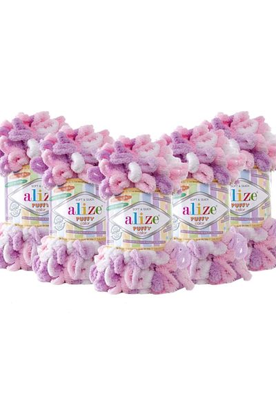 Alize Puffy Color Hand Knitting Thread 5 Pack 6051 Lilac Pink 100 gr 9 mt Finger Knitting Thread