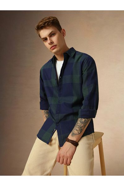 Dennis Lingo By Styli Checked Regular Fit Spread Collar Curved Hem Shirt