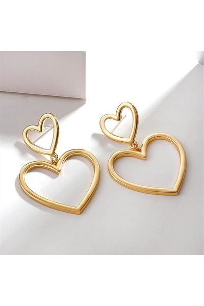 mos&more Gold Heart Design Dangle Women's Earrings