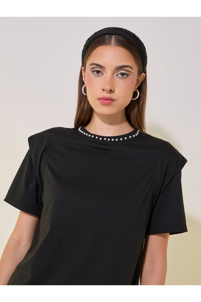 Take Two By Styli Faux Pearl Embellished Round-Neck T-Shirt