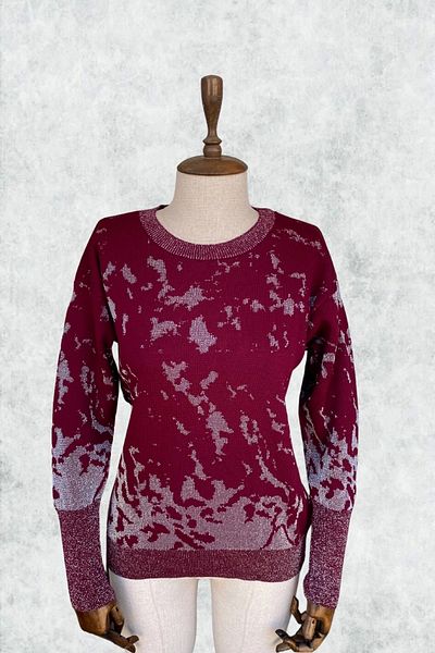 Bİ.GİYSEN Women's Plum Gray Glitter Detailed Crew Neck Tie-Dye Pattern New Season Lycra Stretchy Knitwear Sweater
