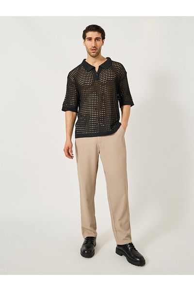 Styli Crochet Knit Oversized Revere Collar Polo T-Shirt