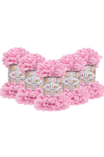 Alize (5 Τεμάχια) Κλωστή πλεξίματος στο χέρι Puffy 5 Pack - 185 Pink - 100 Gr. 9 Mt. Σχοινί πλεξίματος δακτύλων