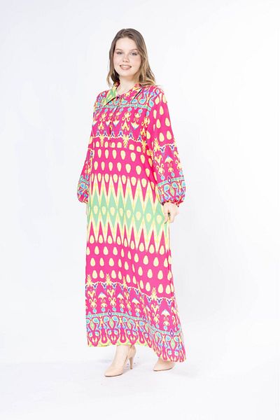 mervemoda Γυναικείο μακρύ plus size υφαντό φόρεμα βισκόζης