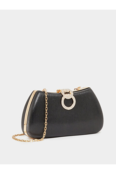 Styli Embellished Lock Clutch Bag with Chain Strap