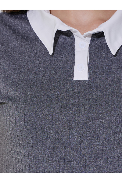 Take Two By Styli Rib Knit Contrast Collar Polo T-Shirt