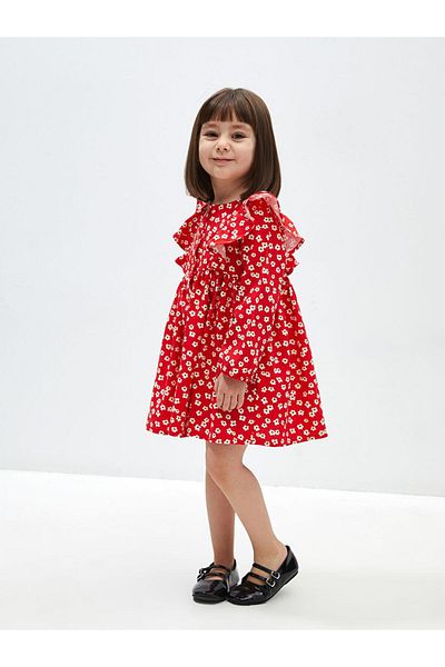 LC Waikiki Crew Neck Flower Pattern Long Sleeve Baby Girl Dress (S4)