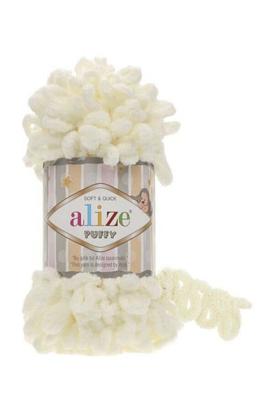 Alize 5 τεμάχια Puffy 62 - Κλωστή για πλέξιμο στο χέρι ανοιχτό, Κρεμ κορδόνι χρώματος