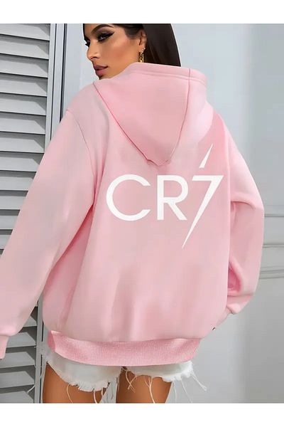 NEW TRENDY COLLECTİON Cr7 Graphic Printed Kangaroo Collar Sweatshirt - Comfortable Long Sleeve with Pockets for Women