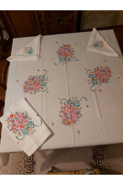 Papatyam Hand Work 1 Refrigerator(146X55) 12 Napkins(32X30) 1 Table(142X138)Lace/Hand Painted Kitchenware Dowry