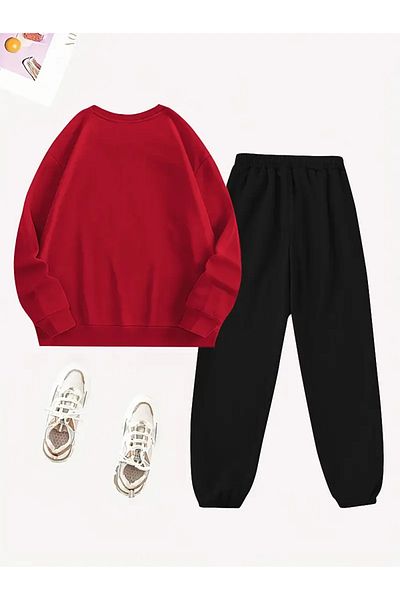 NEW TRENDY COLLECTİON Дамски комплект суитшърт и джогери с геометричен принт, ежедневен