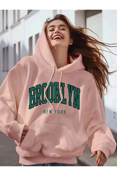 NEW TRENDY COLLECTİON Casual Brooklyn New York Graphic Hoodie για γυναίκες - 100%