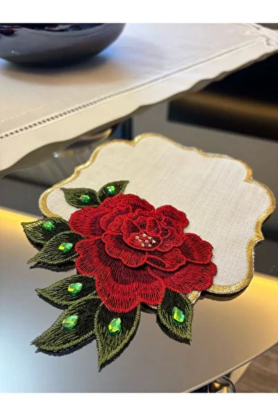 LUXURY Crystal Stone Embroidered Red 2-Piece Coffee Side Presentation Napkin