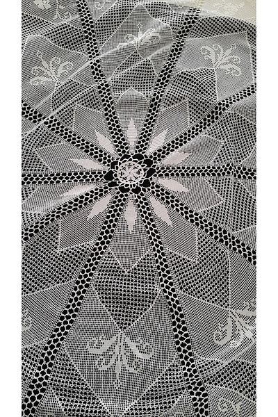 Papatyam Hand Knitted Crochet (175 cm Diameter) Fiskos Tablecloth Handcrafted Lace Set/Vintage/Floss Rope Knitted