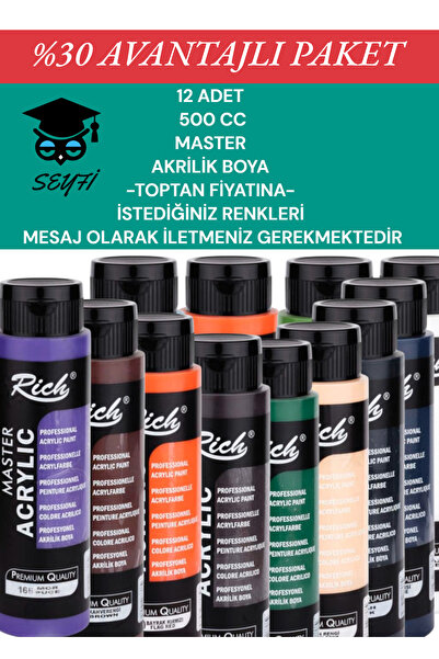SEYFİKİRTASİYE TOPTAN 6 ADET 500 CC MASTER AKRİLİK BOYA-İSTEDİĞİNİZ RENKLERİ ...