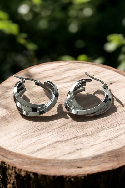 Letrovis Silver Color Steel Helix Hoop Earrings