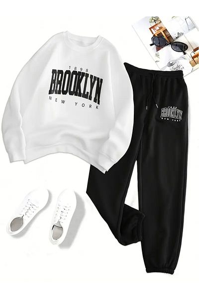 NEW TRENDY COLLECTİON Γυναικείο Σετ φούτερ Brooklyn New York και παντελόνι Jogger