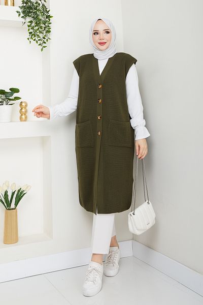 Pamuk Butik Women's Pocketed Button Closure Knitwear Vest