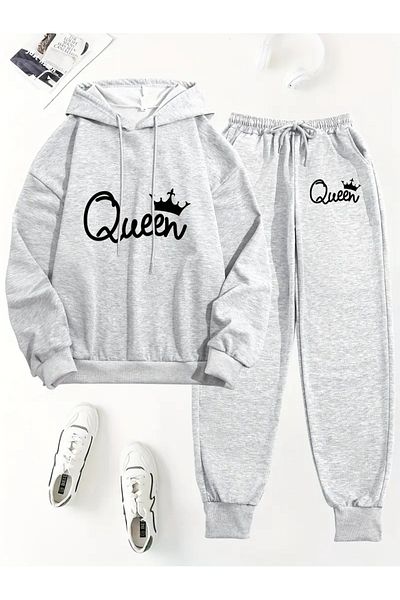 NEW TRENDY COLLECTİON Ежедневен комплект от две части за жени, суитшърт с дълъг ръкав и панталон с качулка