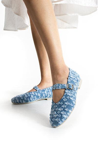 Neva'nın Butiği Serina Kot Kumaş Yuvarlak Burun Termo Taban Kadın Babet