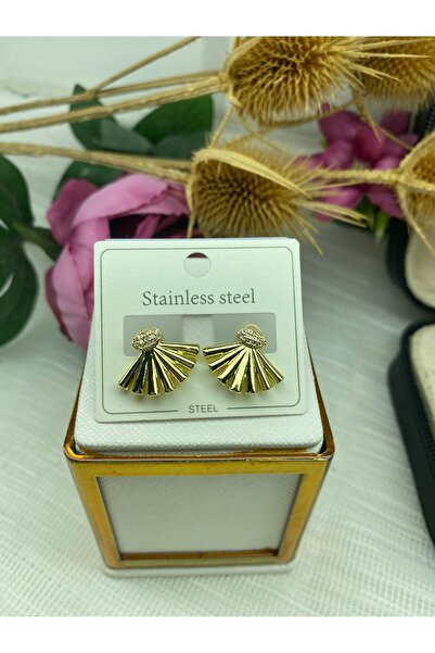 stainless steell Egem Tasarım Kadın Gold Çelik Yelpaze Küpe