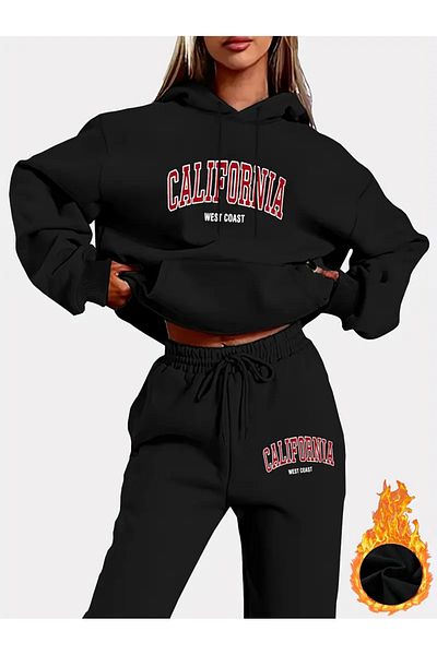 NEW TRENDY COLLECTİON Women's Long Sleeve Drawstring Hooded Hoodie and Jogging Pants Outfit Set of 2