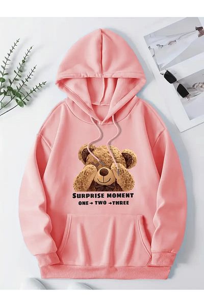 NEW TRENDY COLLECTİON Γυναικείο κουκούλα με χαριτωμένο αρκουδάκι και γράμματα