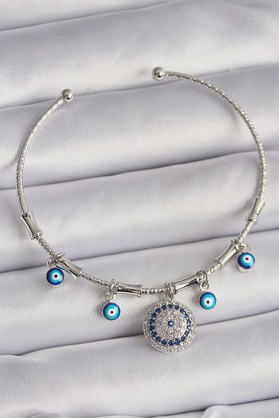 ForWhat Silver Brass Zircon Evil Eye Type Charm Bracelet for Elegant Woman