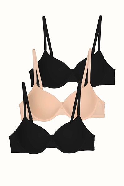 C&City Push up Soft Knitted Bra 3 Pack - Black/Skin C38015