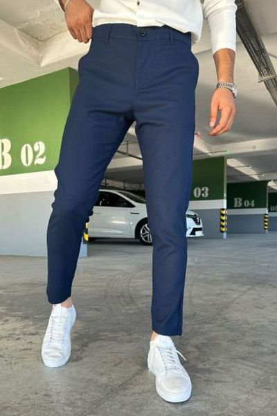 hello7 Men's Quality Navy Blue Color Flexible Italian Cut Suitable for Every Environment Stylish and Comfortable Fabric Trousers