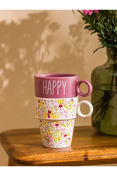 LC Waikiki Mixed Printed Ceramic Mug Set of 2 235 ml