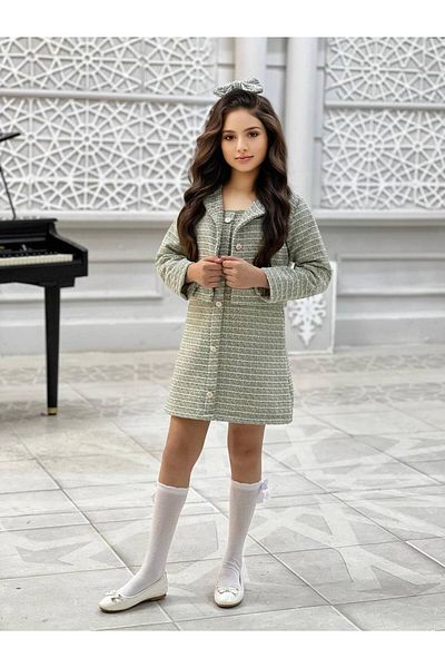 Öyküm Moda Kids 4-Piece Eid Girl's Combination with Gilet Jacket, Tok and Socks Gift