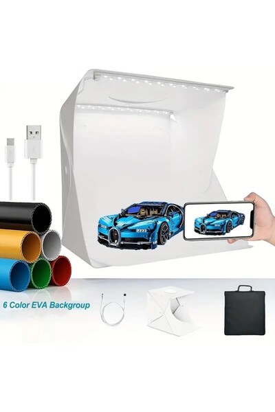 Skygo Katlanır Işıklı Fotoğraf Stüdyosu 40x40 cm 6 Renk Fonlu Ürün Çekimi