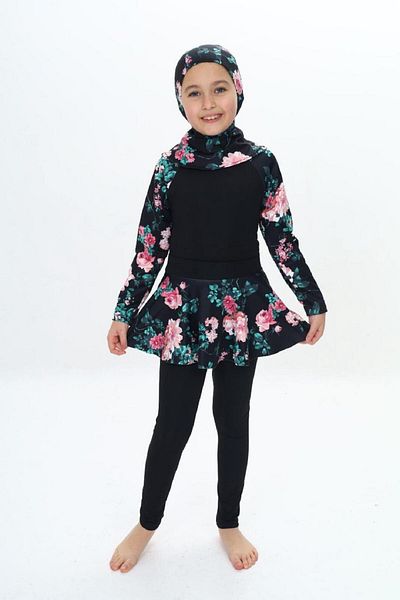 PODİUM GİYİM New Season Girl Hashema-Swimsuit Long Sleeve, Uv Protection, with Skirt and Bonnet