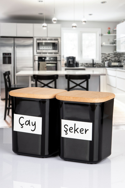 naturelove 2-Piece Wooden Vacuum Lidded Square Acrylic Tea Sugar Food Storage...