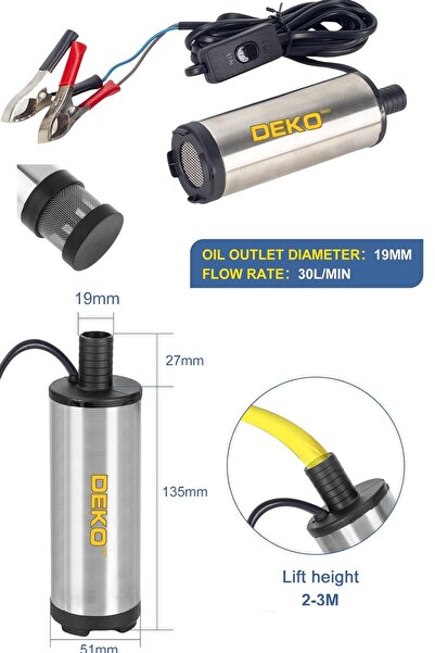 DEKO TURKEY Paslanmaz Gövde ve Bakır Motorlu 12V Mini Mazot Yağ Aktarma Pompa...