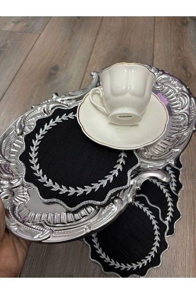 LUXURY Yumarluk Model 6Pcs Coffee Side Presentation Napkin with Gold and Silver Color Assorted