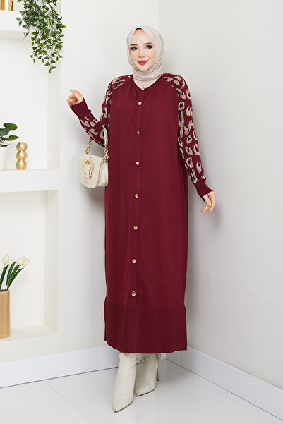 Pamuk Butik Women's Leopard Sleeve Mercerized Knitwear Cardigan