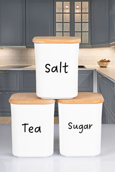 NYL HOME 3-Piece Wooden Vacuum Covered Square Tea Sugar Salt Food Storage Con...