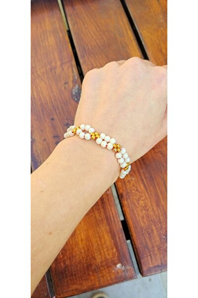 Designia سوار مرن مصنوع من الخرز الزجاجي الكريمي