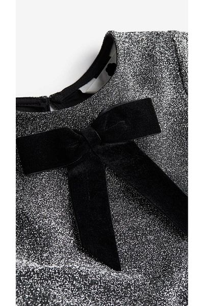 Elidabutik Silver Silvery Look Velvet Bow Girl's Dress