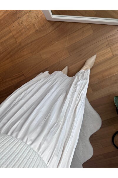 TUBA İNAN Women's Long Midi Ecru Skirt