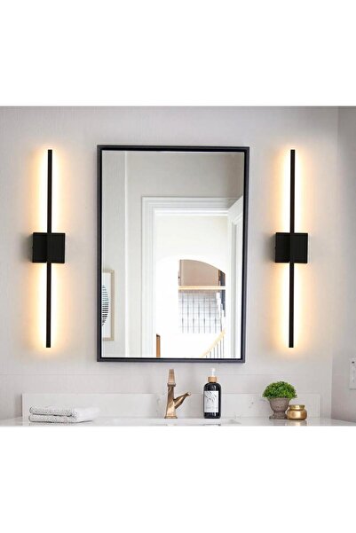Betül Home Design Modern Dekoratif Aç-kapa Düğmeli Pilli Kare Led Duvar Aplik Siyah 65 CM (1 ADET) Pil Dahildir