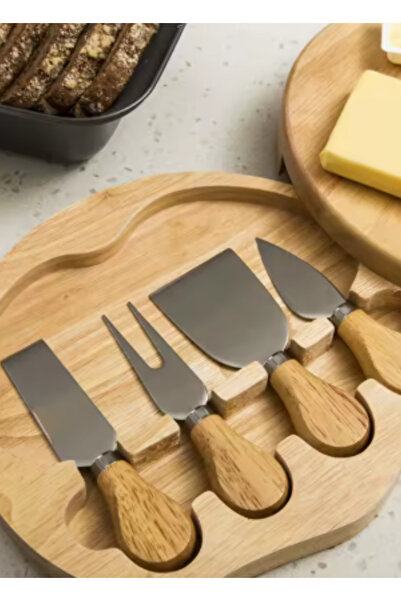 Efsoon Organics Set of 4 Bamboo Handle Steel Cheese Knife |   Mini Knife Set Butter, Cheese Knife Spatula Fork Set