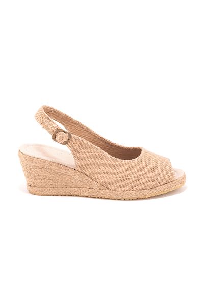 Star Tombis Real Handmade Open Toe Back Strap Wedge Heel Linen Straw Espadrille Handmade