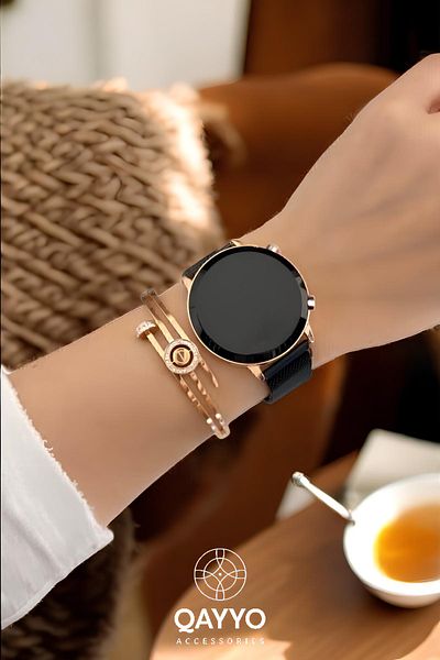 QAYYO Steel Mesh Cord Unisex Wristwatch Teen Led Watch