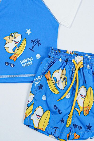 PODİUM GİYİM Noul sezon SURFING SHARK Țesătură de scufundări din două piese imprimată -Protecție UV- CU SHORTS-COSTUME DE BĂRBAȚI